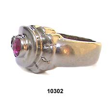 1940's 14K White Gold Blue and Red Sapphire Ring