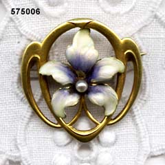 Art Nouveau 14 Karat Enamel Iris Pin